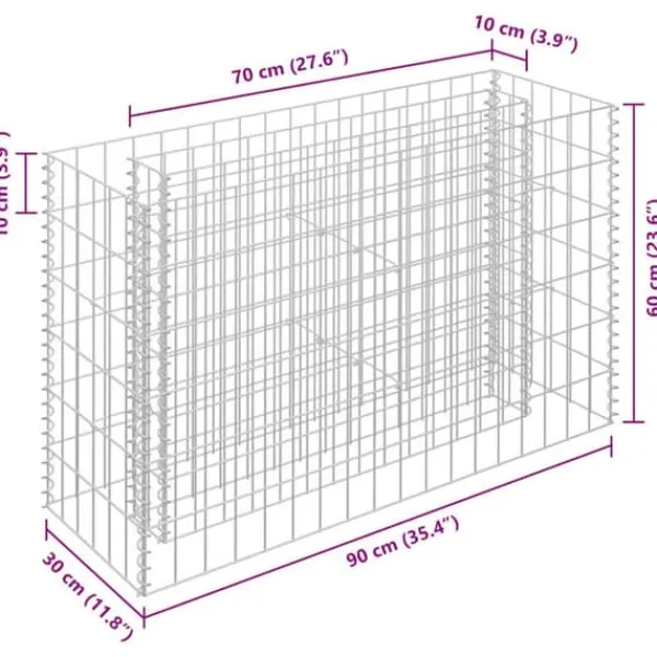 Discount Gabion-højbed i galvaniseret stål - Plantekasse | Størrelse: 90x30x60 cm Plantningsbænke