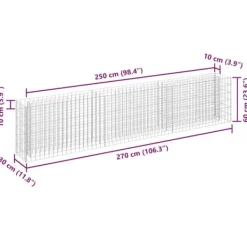 Gabion-højbed i galvaniseret stål - Stabil plantekasse | Størrelse: 270x30x60 cm Plantningsbænke