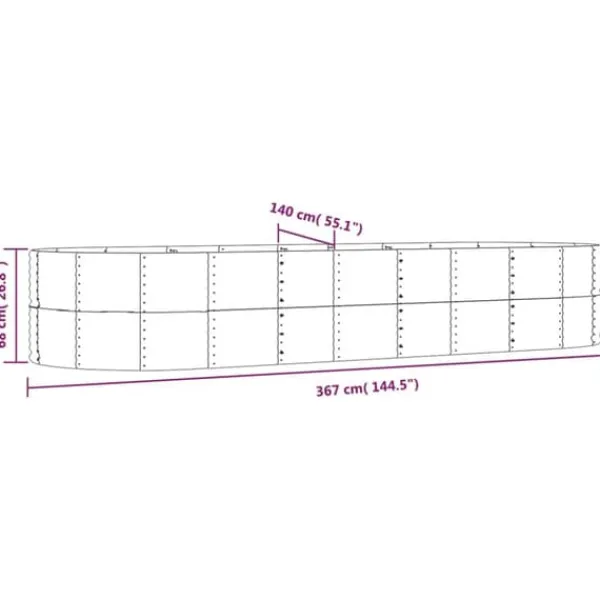 Plantningsbænke^Galvaniseret plantekasse i stål - Højbed til have og balkon | Størrelse: 367x140x68 cm | Farve: Brun