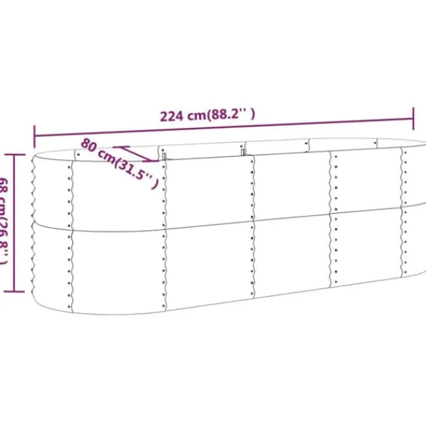 Plantningsbænke^Galvaniseret plantekasse i stål - Højbed til have | Farve: Sølv | Størrelse: 224x80x68 cm