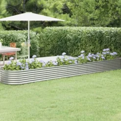 Discount Galvaniseret plantekasse i stål - Højbed til planter | Størrelse: 440x80x36 cm | Farve: Sølv Plantningsbænke