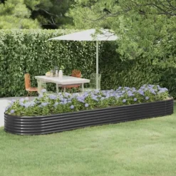Plantningsbænke^Galvaniseret stål plantekasse 396x100x36 cm | Farve: Antracitgrå
