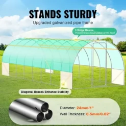 Drivhus^Gang-tunnel drivhus 27,38x9,5x7,38ft, galvaniseret ramme, PE cover, holdbar, velegnet til planter, hurtig opsætning.