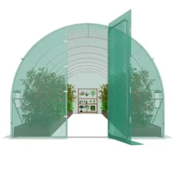 Drivhus^Gang-tunnel drivhus 27,38x9,5x7,38ft, galvaniseret ramme, PE cover, holdbar, velegnet til planter, hurtig opsætning.