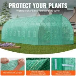 Drivhus^Gang-tunnel drivhus 27,38x9,5x7,38ft, galvaniseret ramme, PE cover, holdbar, velegnet til planter, hurtig opsætning.