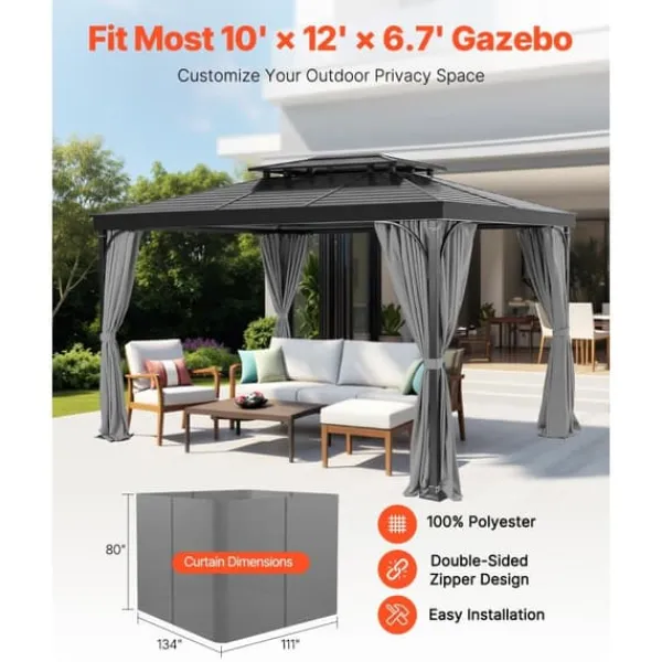 Telte & Lysthuse^Gazebo Privatliv Gardin, 12' x 10' x 6,7', Vandtætte Gazebo Gardiner, Grå