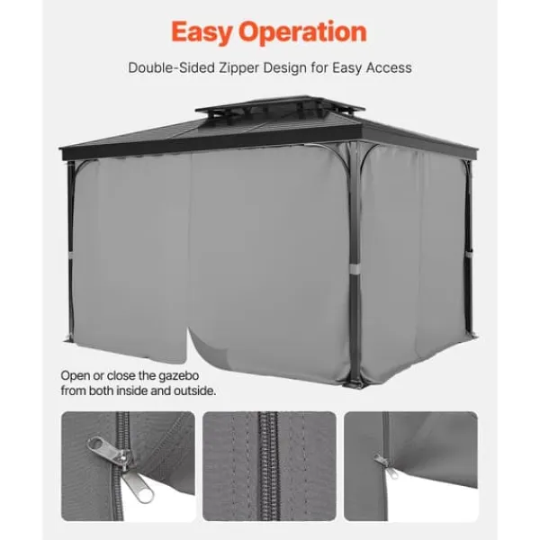 Telte & Lysthuse^Gazebo Privatliv Gardin, 12' x 10' x 6,7', Vandtætte Gazebo Gardiner, Grå