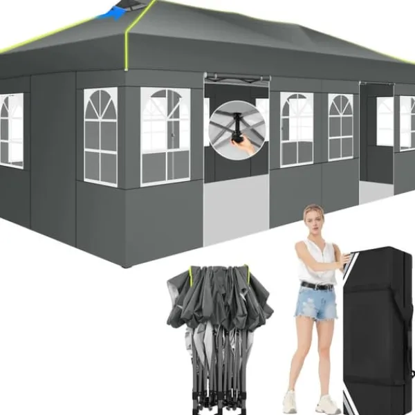 Online Gazebo, Vandtæt Stof, Nem Installation,3x6m, Grå Telte & Lysthuse