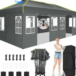 Online Gazebo, Vandtæt Stof, Nem Installation,3x6m, Grå Telte & Lysthuse