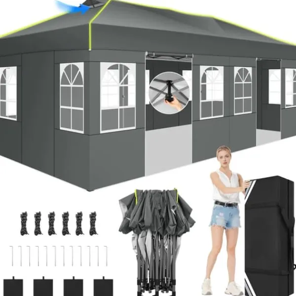Online Gazebo, Vandtæt Stof, Nem Installation,3x6m, Grå Telte & Lysthuse