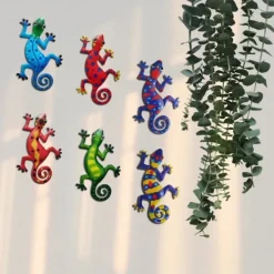 Gecko Ödla Väggdekor Trädgård prydnad 13x22cm - Rød/blå Havedekorationer