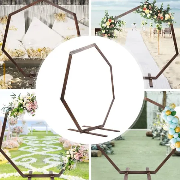 Sale Geometrisk bryllupsbue i træ - Baggrundsstativ - Retro stil - Poleret finish - Længde 2,24 m - Højde 2,19 m - Str. M - Brun Buer, Spalier, Lysthuse Uden Tag