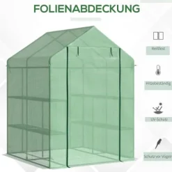 Drivhus^Gå-inde Drivhus, Stålramme, 8 Hylder, PE Plast Dække, Vandtæt, UV Modstandsdygtig