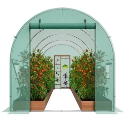 Best Gå-inde Tunnel Drivhus 14,6x6,36x6,3ft Galvaniseret Ramme, PE Cover, Grøn, Holdbar og Vejrbestandig Drivhus