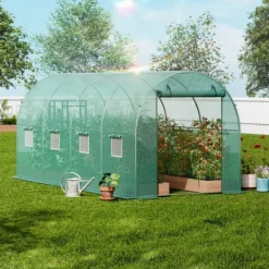 Best Gå-inde Tunnel Drivhus 14,6x6,36x6,3ft Galvaniseret Ramme, PE Cover, Grøn, Holdbar og Vejrbestandig Drivhus