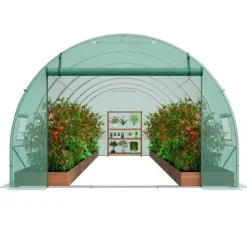 Online Gå-inden-til Tunnel Drivhus 19,36x9,68x6,5ft Galvaniseret Ramme, PE Cover, Grøn, Stort Plads, Holder Varme Drivhus