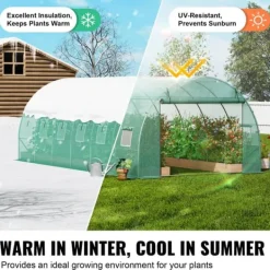 Online Gå-inden-til Tunnel Drivhus 19,36x9,68x6,5ft Galvaniseret Ramme, PE Cover, Grøn, Stort Plads, Holder Varme Drivhus