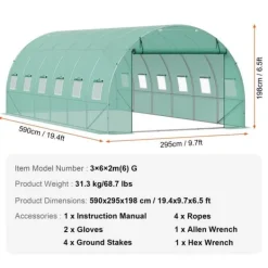 Online Gå-inden-til Tunnel Drivhus 19,36x9,68x6,5ft Galvaniseret Ramme, PE Cover, Grøn, Stort Plads, Holder Varme Drivhus