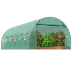 Online Gå-inden-til Tunnel Drivhus 19,36x9,68x6,5ft Galvaniseret Ramme, PE Cover, Grøn, Stort Plads, Holder Varme Drivhus