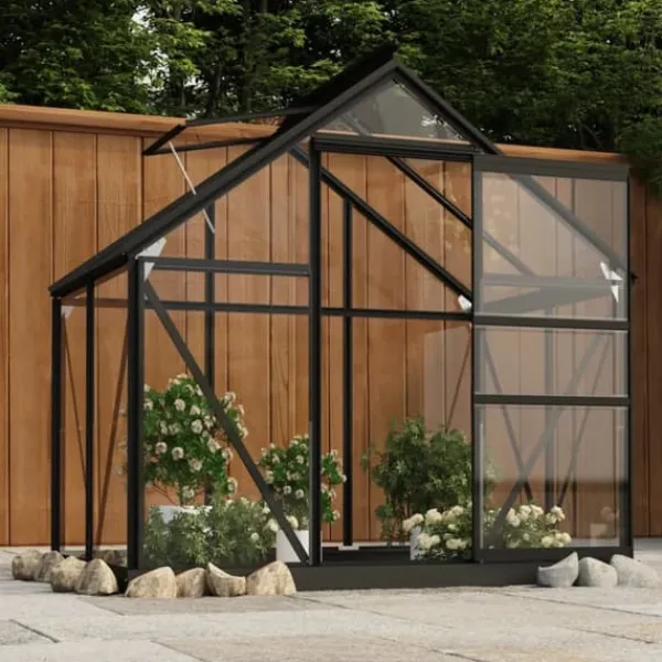 Discount Glasdrivhus i aluminium - UV-bestandigt og varmeisoleret | Størrelse: 155x103x191 cm | Farve: Antracitgrå Drivhus