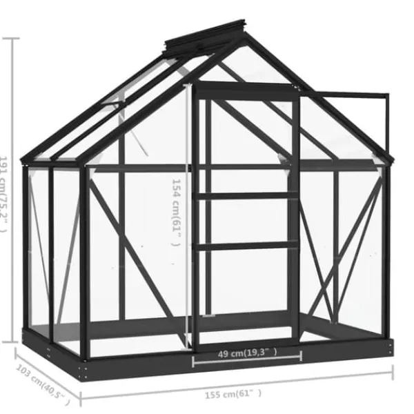 Discount Glasdrivhus i aluminium - UV-bestandigt og varmeisoleret | Størrelse: 155x103x191 cm | Farve: Antracitgrå Drivhus