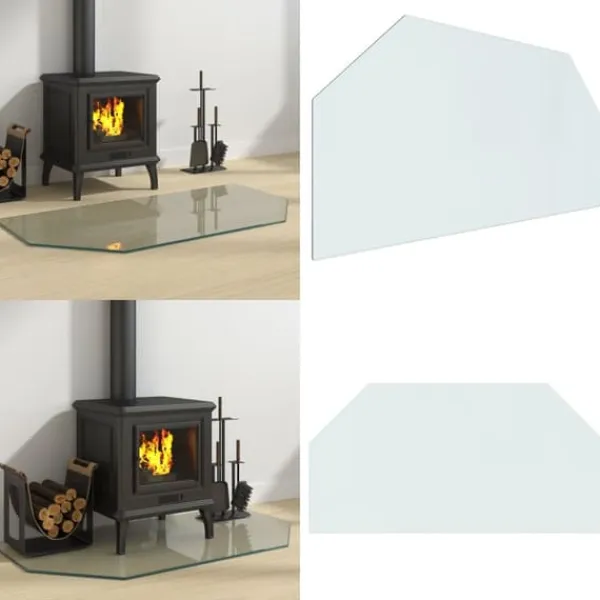 Clearance Glasplade til pejs 100x50 cm sekskantet - Glasplade Til Pejs - Glasplader Til Pejs - Home & Living Tilbehør Til Brændeovne & Pejse