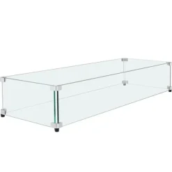 Tilbehør Til Brændeovne & Pejse^Glasvindafskærmning til bålbord 798 x 317 x 165 mm, robust hærdet glas, aluminiums hjørner, gummifødder, nem at samle.