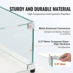 Tilbehør Til Brændeovne & Pejse^Glasvindafskærmning til bålbord 798 x 317 x 165 mm, robust hærdet glas, aluminiums hjørner, gummifødder, nem at samle.
