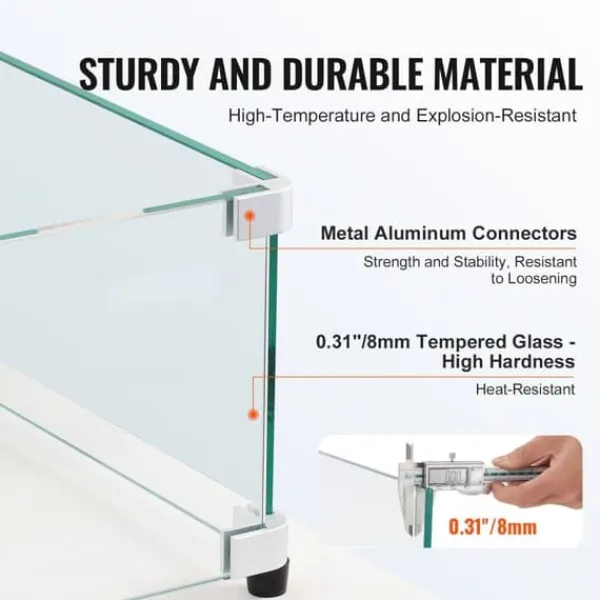 Tilbehør Til Brændeovne & Pejse^Glasvindafskærmning til bålbord 798 x 317 x 165 mm, robust hærdet glas, aluminiums hjørner, gummifødder, nem at samle.