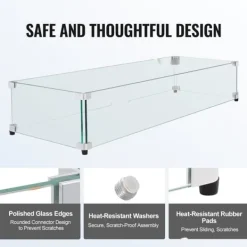 Tilbehør Til Brændeovne & Pejse^Glasvindafskærmning til bålbord 798 x 317 x 165 mm, robust hærdet glas, aluminiums hjørner, gummifødder, nem at samle.