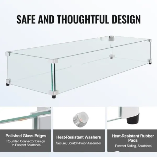 Tilbehør Til Brændeovne & Pejse^Glasvindafskærmning til bålbord 798 x 317 x 165 mm, robust hærdet glas, aluminiums hjørner, gummifødder, nem at samle.