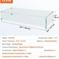 Tilbehør Til Brændeovne & Pejse^Glasvindskærm, Rektangulært ildbord, 92.4x41.7x19.1 cm, Glas