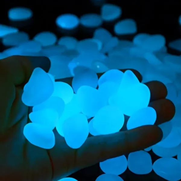 New GLORIOUS STONES Fluorescerende sten BLÅ LYSER I MØRKET 50 stk. Havesten & Trædesten