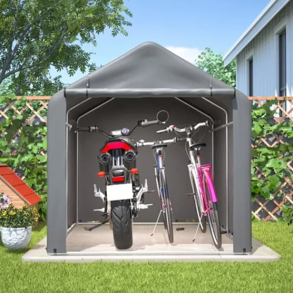 Skure, Garager & Carports^Grå Cykelgarage / Haveskur 160x220x165 cm med rulledør, vandtæt PE-materiale