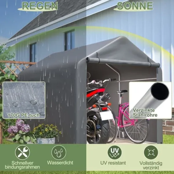Skure, Garager & Carports^Grå Cykelgarage / Haveskur 160x220x165 cm med rulledør, vandtæt PE-materiale