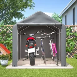 Skure, Garager & Carports^Grå Cykelgarage / Haveskur 160x220x165 cm med rulledør, vandtæt PE-materiale