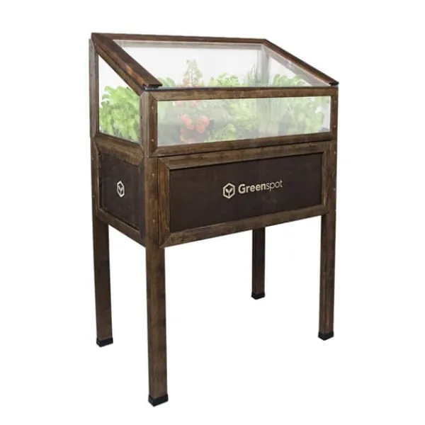 Drivhus^Greenspot Mini Drivhus med Overdækning til Altan og Terrasse 80x45x120 cm - Drivhus på en træplatform, Hævet træbed, Kold ramme med overdækning på høj | CDON