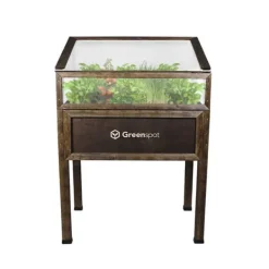 Drivhus^Greenspot Mini Drivhus med Overdækning til Altan og Terrasse 80x45x120 cm - Drivhus på en træplatform, Hævet træbed, Kold ramme med overdækning på høj | CDON