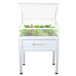 Drivhus^Greenspot Mini Drivhus med Overdækning til Altan og Terrasse 80x45x120 cm - Drivhus på en træplatform, Hævet træbed, Kold ramme med overdækning på høj | CDON