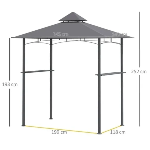 Telte & Lysthuse^Grillpavillon 245x148x252 cm, flammehæmmende dobbelttag, grå – til altan & have