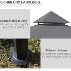 Telte & Lysthuse^Grillpavillon 245x148x252 cm, flammehæmmende dobbelttag, grå – til altan & have