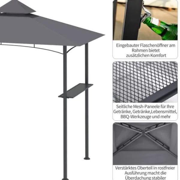 Telte & Lysthuse^Grillpavillon 245x148x252 cm, flammehæmmende dobbelttag, grå – til altan & have