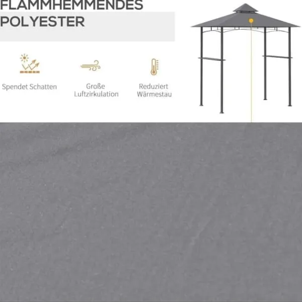 Telte & Lysthuse^Grillpavillon 245x148x252 cm, flammehæmmende dobbelttag, grå – til altan & have