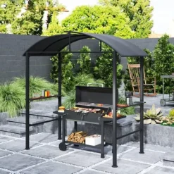 Buer, Spalier, Lysthuse Uden Tag^Grillpavillon 233x110x235 cm, vindtæt med dobbelt tag og hylder, UV-beskyttelse, stål, mørkegrå
