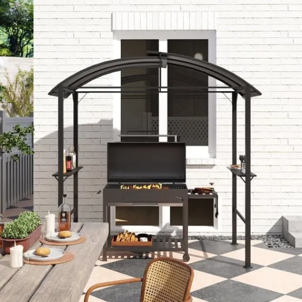 Buer, Spalier, Lysthuse Uden Tag^Grillpavillon 233x110x235 cm, vindtæt med dobbelt tag og hylder, UV-beskyttelse, stål, mørkegrå