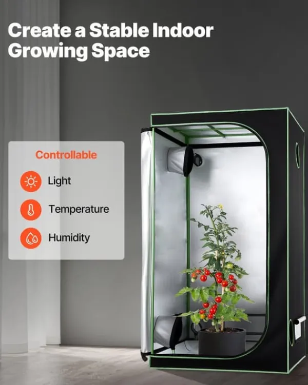 Drivhus^Grow Telt - Indendørs Plantetelt - 100x100x200 cm - 600D Højreflekterende Mylar - Observationsvindue - Aftagelig Gulvbakke - Robust Lynlås