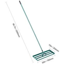 Haveværktøj^Græsplanenivelleringsrive, kraftig 36 tommer x 10 tommer design, 78 tommer stål forlænget håndtag., 10x30 tommer