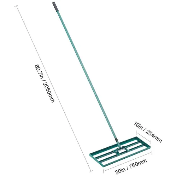 Haveværktøj^Græsplanenivelleringsrive, kraftig 36 tommer x 10 tommer design, 78 tommer stål forlænget håndtag., 10x30 tommer