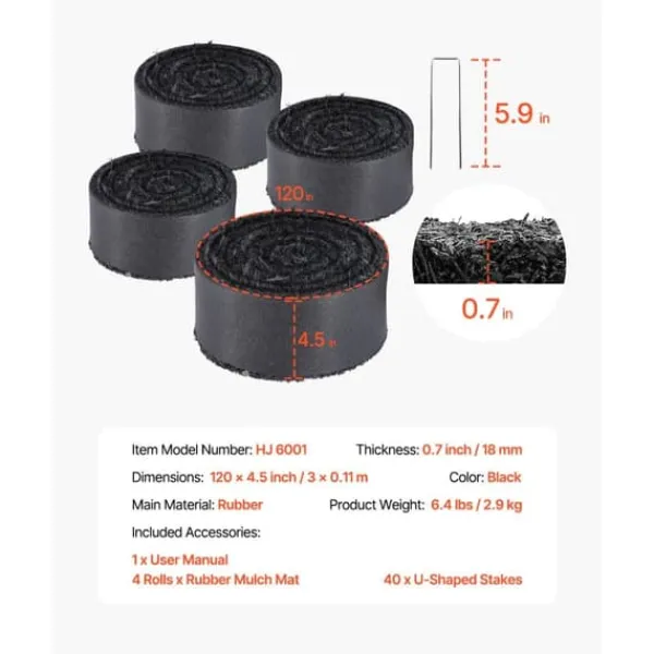 Discount Gummi Mulch Rulle, Landskabspleje 4 ruller, 120 x 4,5-tommers Gummi Mulch Mat Haveduge