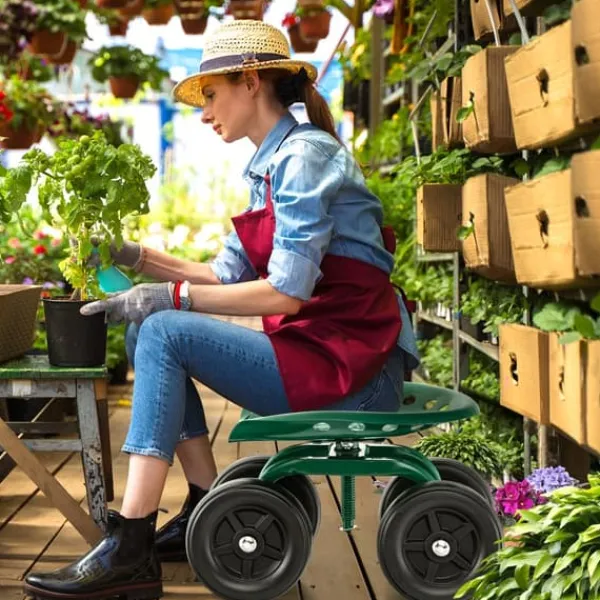 Outlet Havearbejdsstol på hjul, 47×30×28 cm, Grøn Støtte Med Hjul, Sæder & Knæbeskyttelse Til Havepleje